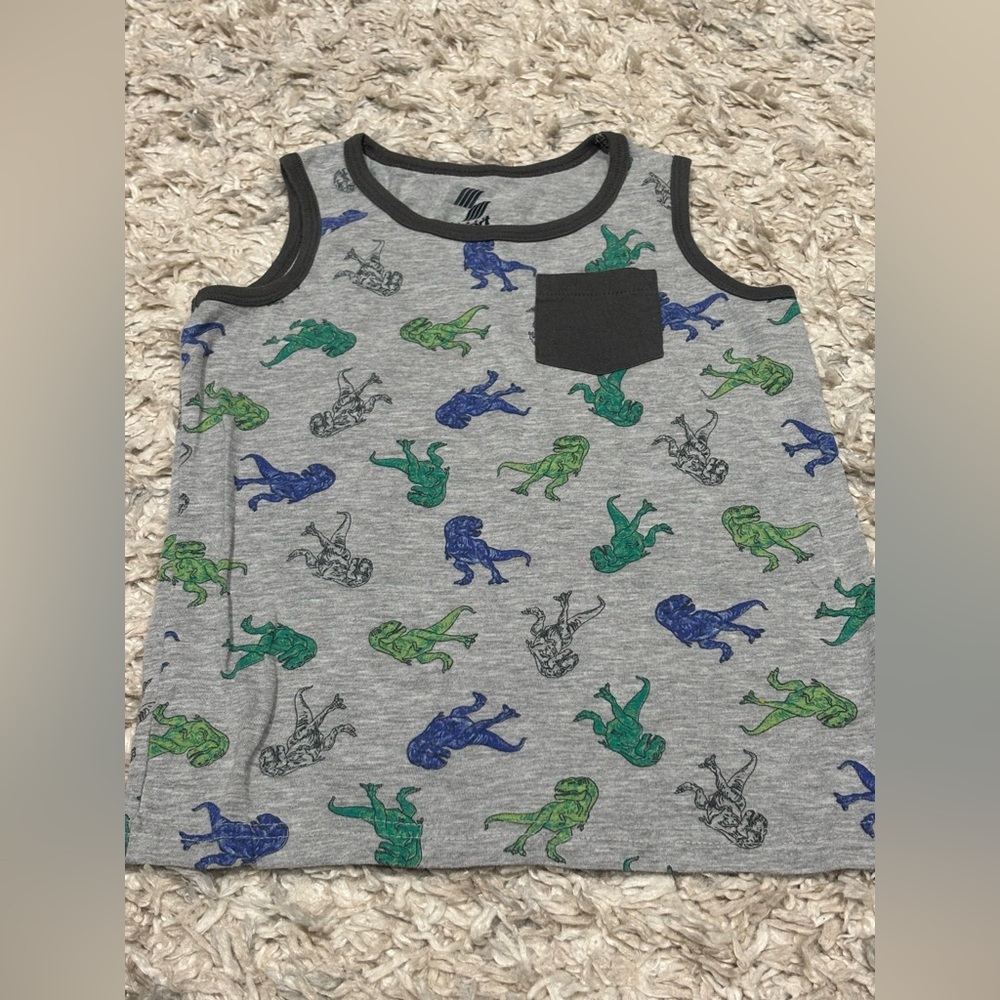 Boys Dinosaur Tank Top Sz 5T Gray